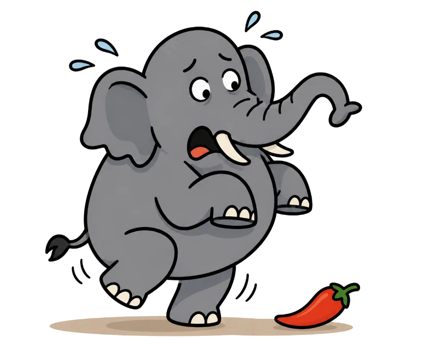 Elefante huyendo de un chile
